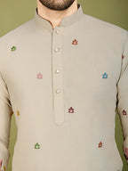 Ivory Cotton Thread & Sequins Embroidered Work Kurta