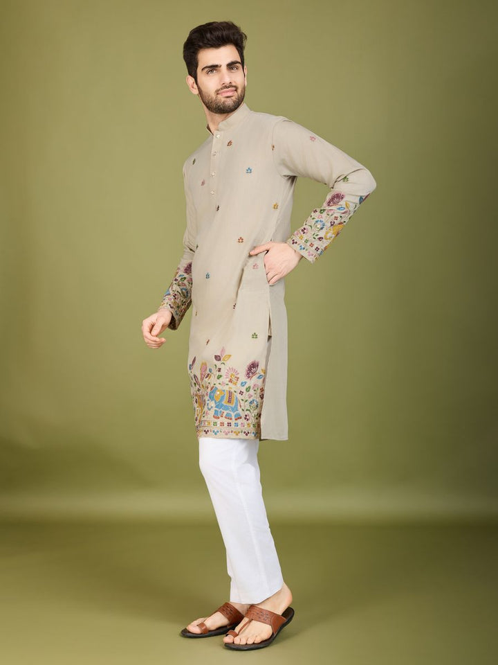 IVERY COTTON THREAD, SEQUENCE EMBROIDERED WORK KURTA - qivii