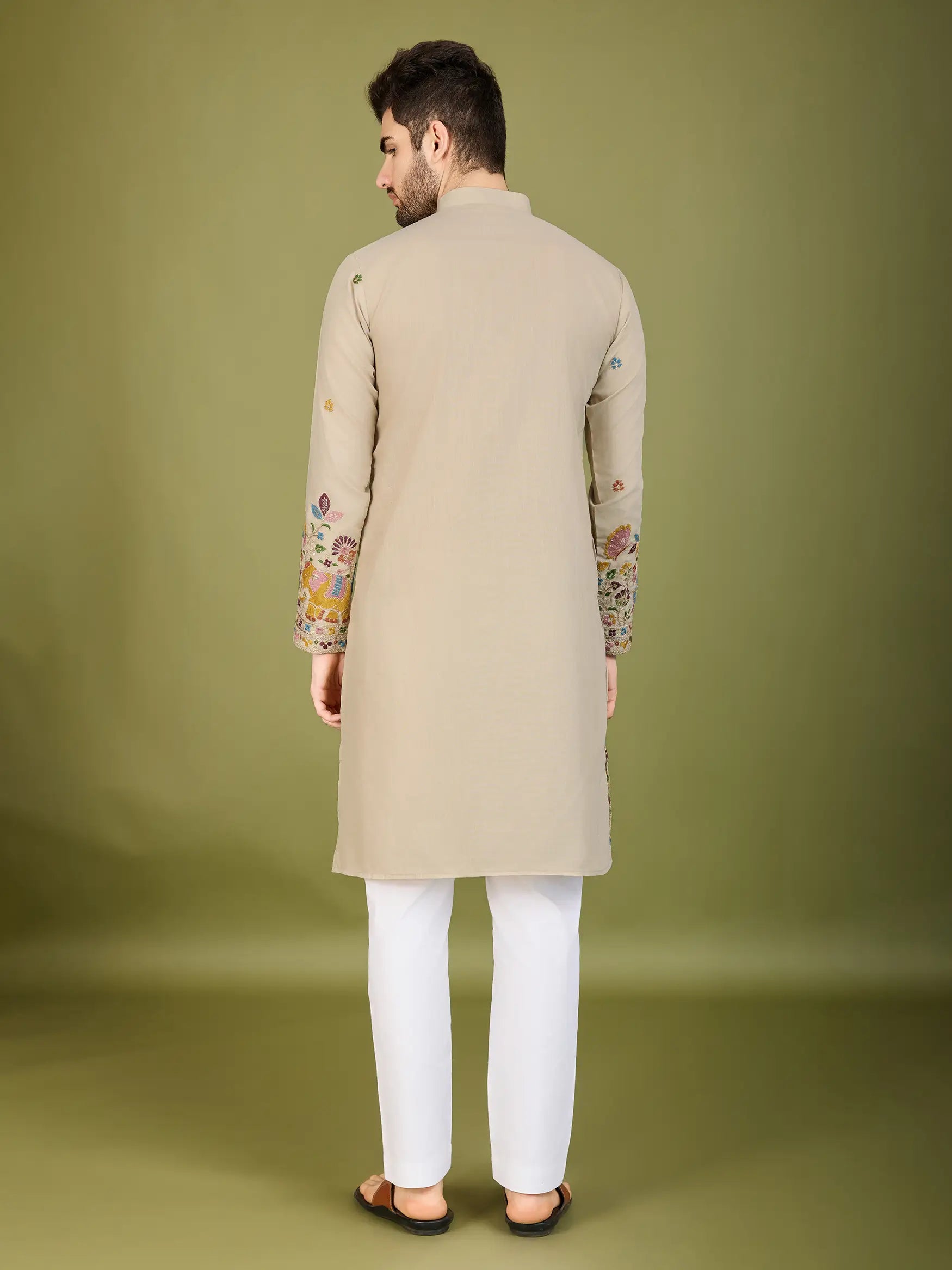 Ivory Cotton Thread & Sequins Embroidered Work Kurta