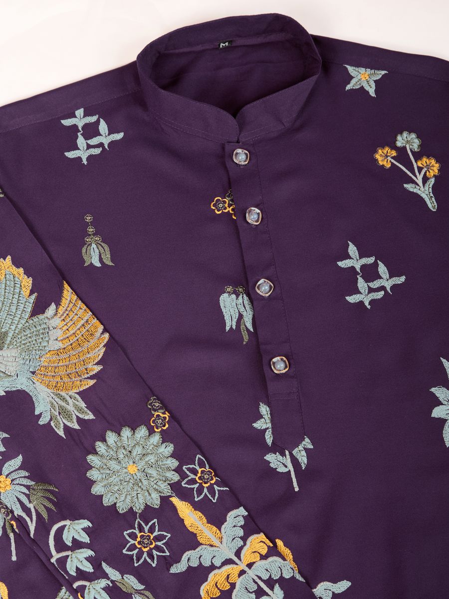 PURPLE VISCOSE RAYON THREAD & SEQUENCE EMBROIDERED WORK KURTA - qivii