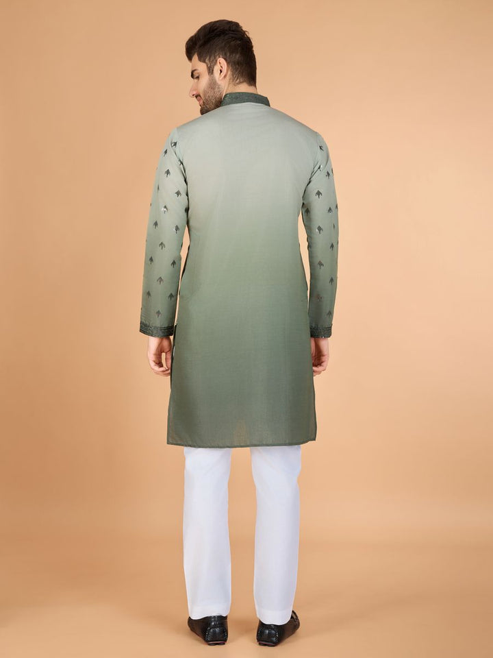 GREEN VISCOSE SILK THREAD & SEQUENCE EMBROIDERED WORK KURTA SET - qivii