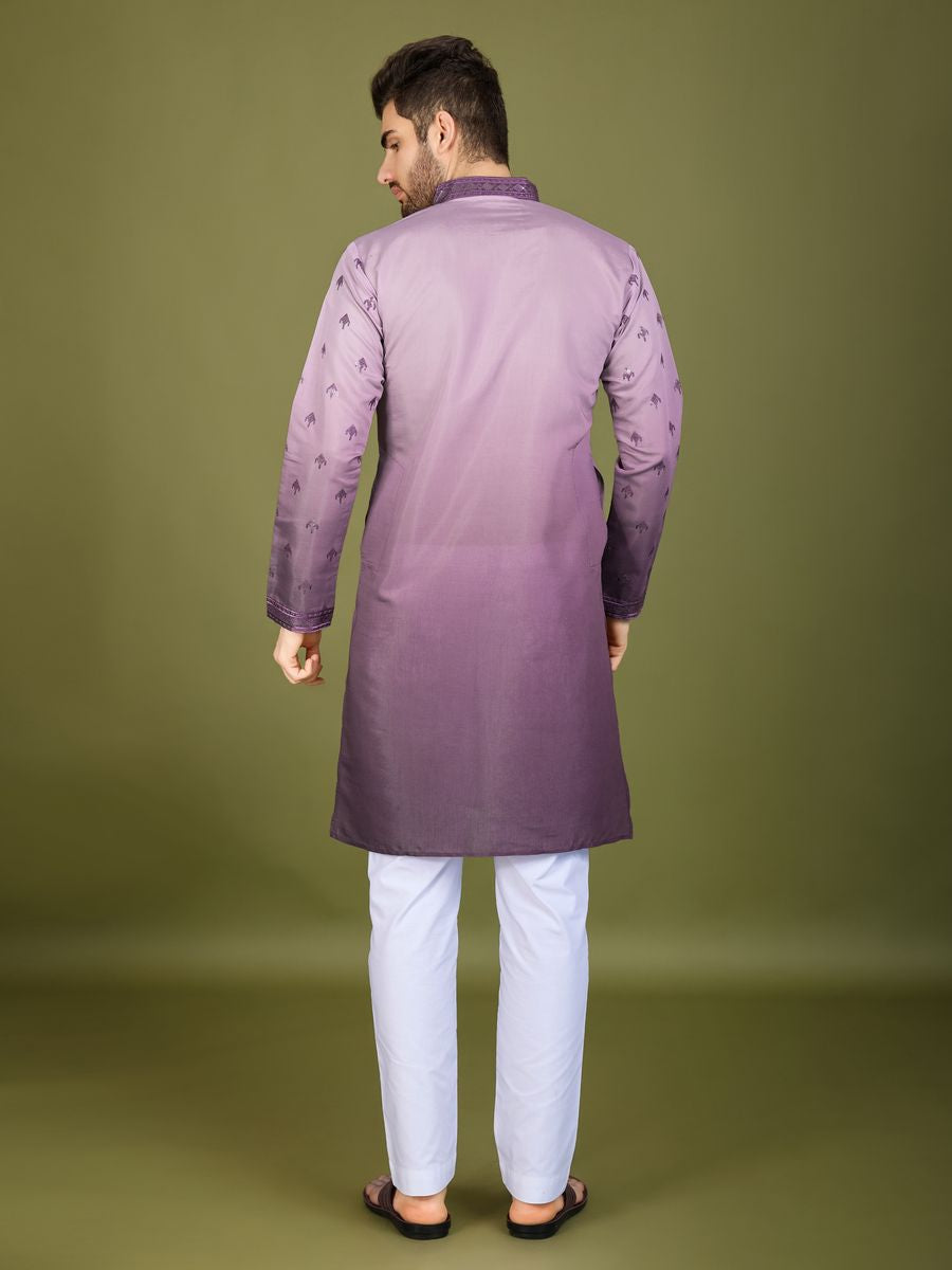 PURPLE VISCOSE SILK THREAD & SEQUENCE EMBROIDERED WORK KURTA SET - qivii