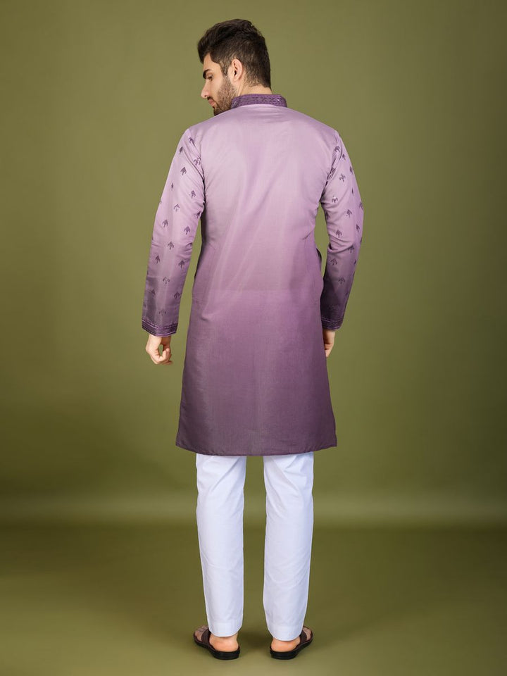 PURPLE VISCOSE SILK THREAD & SEQUENCE EMBROIDERED WORK KURTA SET - qivii