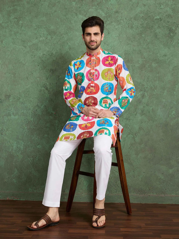 Multi Color Digital Print With Embroidery Work Rayon Kurta Set - qivii