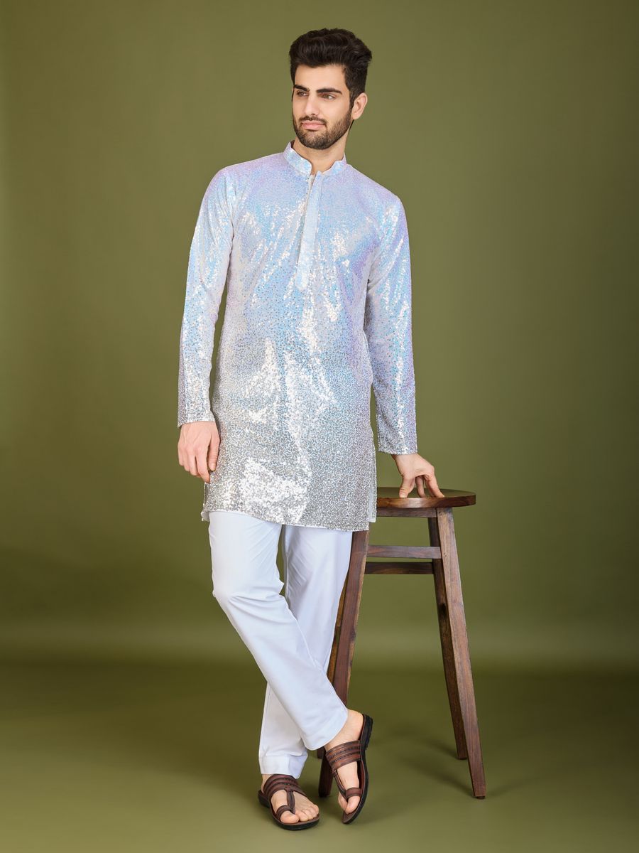 OMBRE YELLOW REAL GEORGETTE THREAD & SEQUENCE EMBROIDERED WORK KURTA - qivii