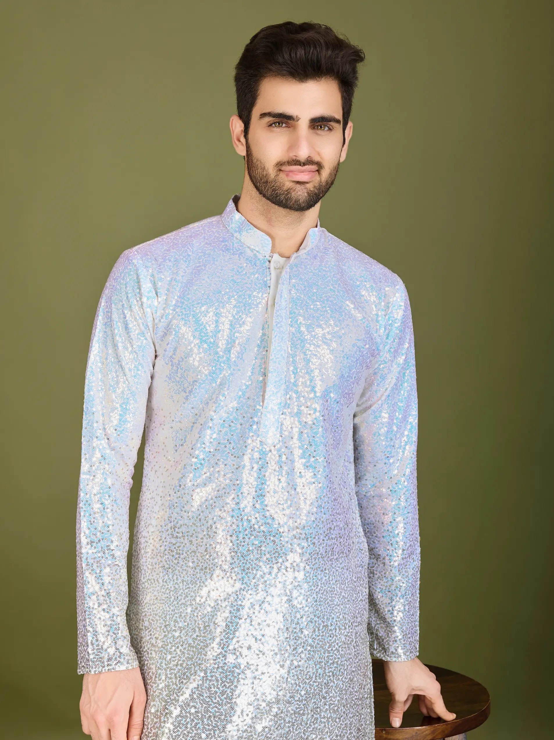 Ombre Yellow Georgette Kurta With Thread & Sequins Embroidered Work