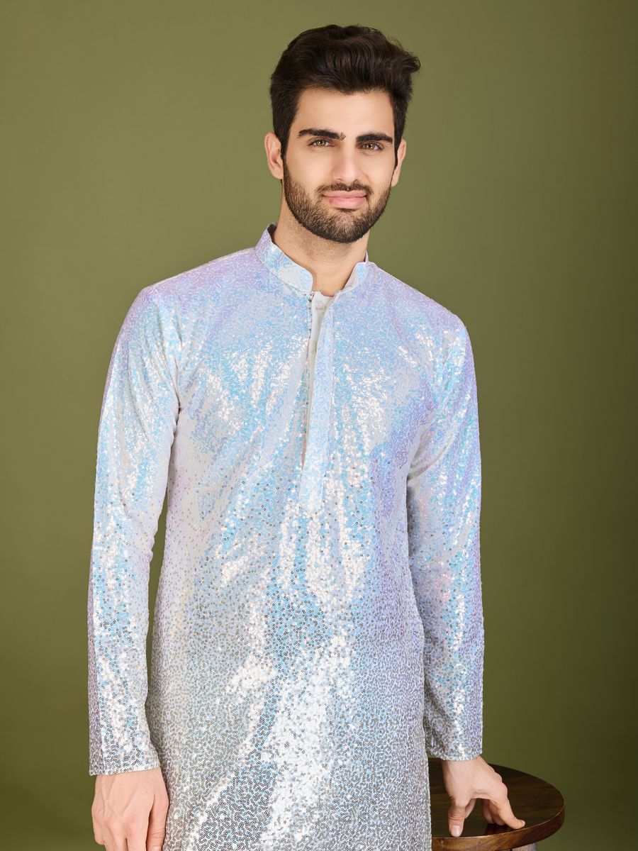 OMBRE YELLOW REAL GEORGETTE THREAD & SEQUENCE EMBROIDERED WORK KURTA - qivii