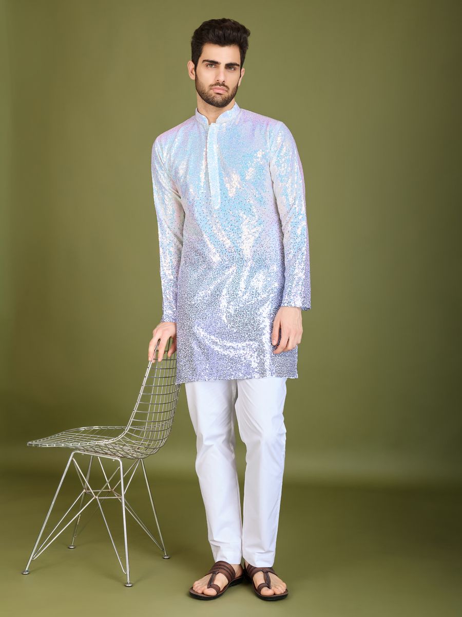 OMBRE PURPLE REAL GEORGETTE THREAD & SEQUENCE EMBROIDERED WORK KURTA - qivii