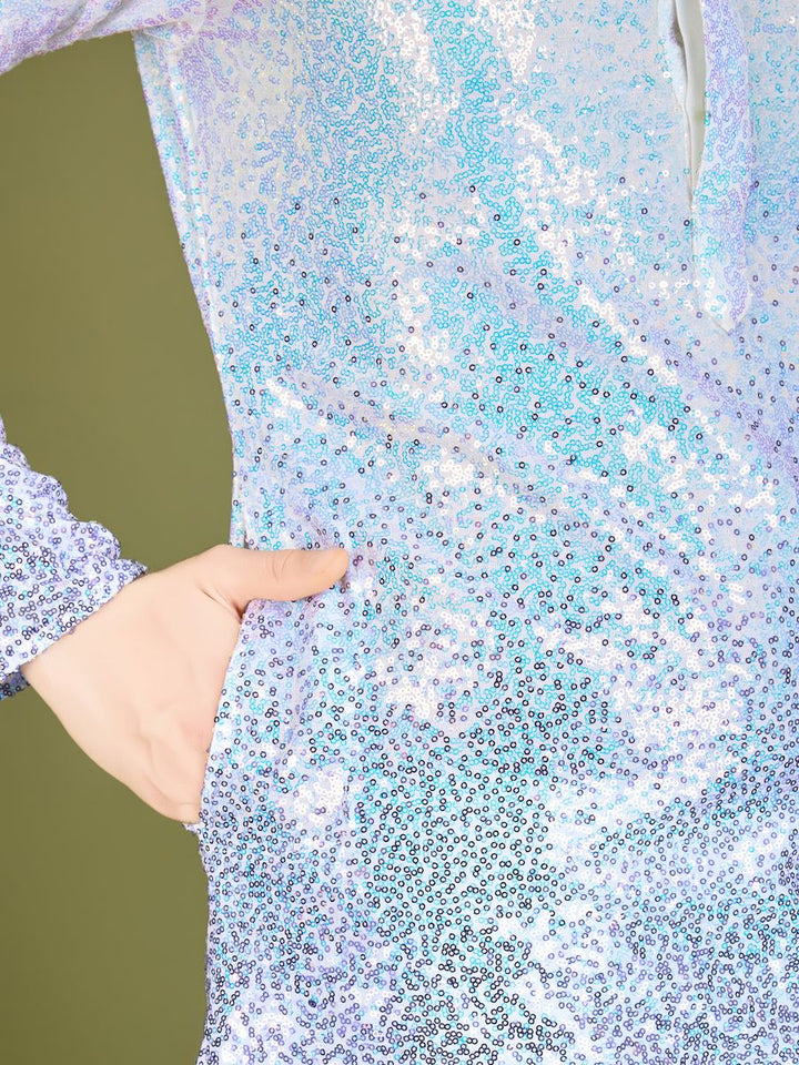 OMBRE PURPLE REAL GEORGETTE THREAD & SEQUENCE EMBROIDERED WORK KURTA - qivii