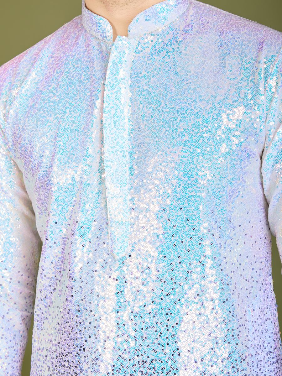 OMBRE PURPLE REAL GEORGETTE THREAD & SEQUENCE EMBROIDERED WORK KURTA - qivii