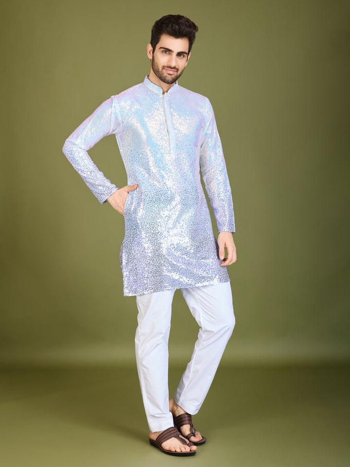 OMBRE PURPLE REAL GEORGETTE THREAD & SEQUENCE EMBROIDERED WORK KURTA - qivii