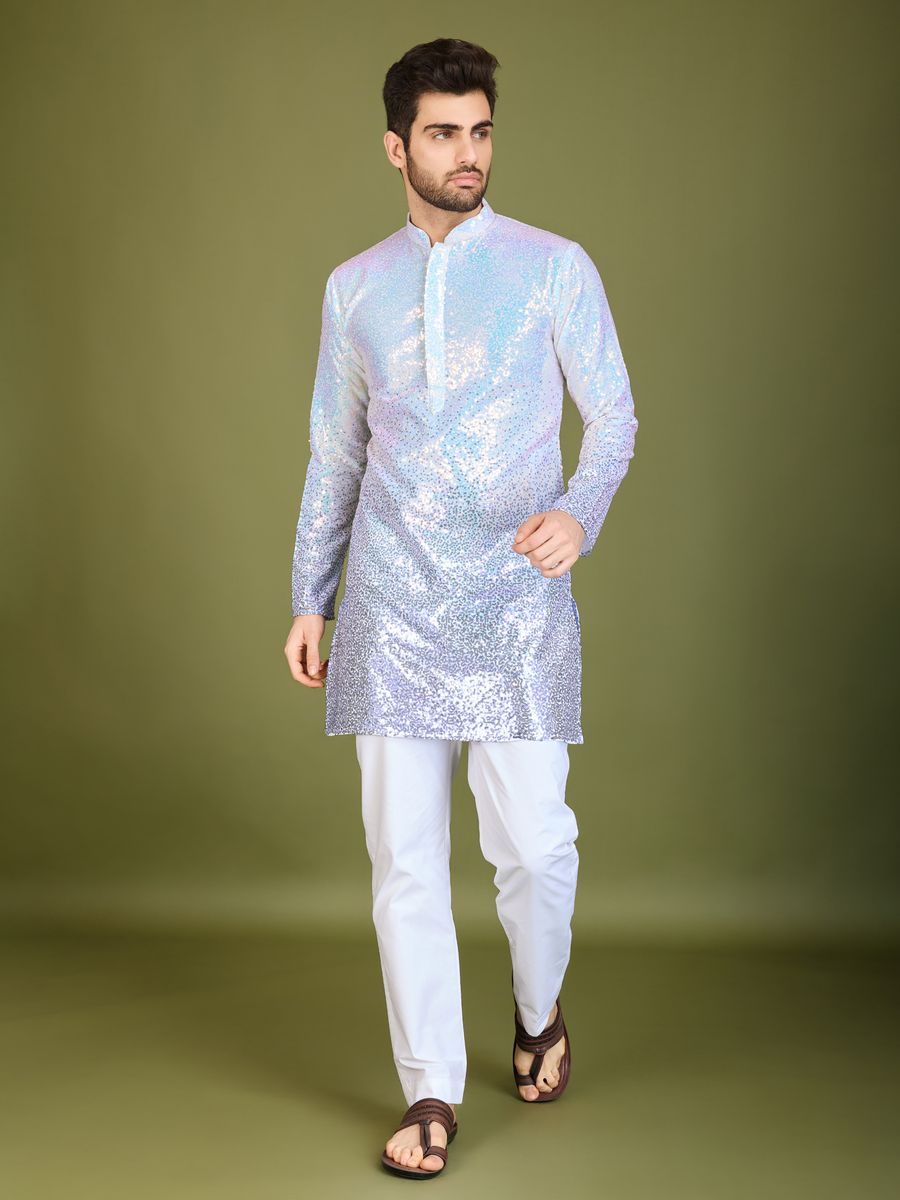 OMBRE PURPLE REAL GEORGETTE THREAD & SEQUENCE EMBROIDERED WORK KURTA - qivii