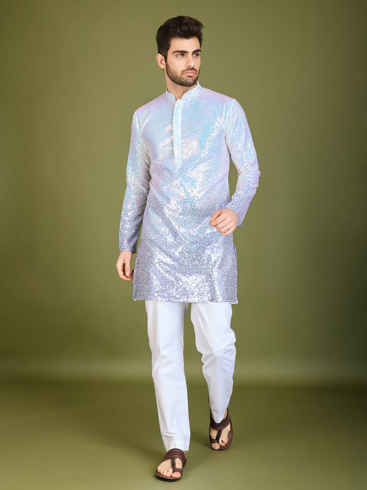 OMBRE PURPLE REAL GEORGETTE THREAD & SEQUENCE EMBROIDERED WORK KURTA - qivii