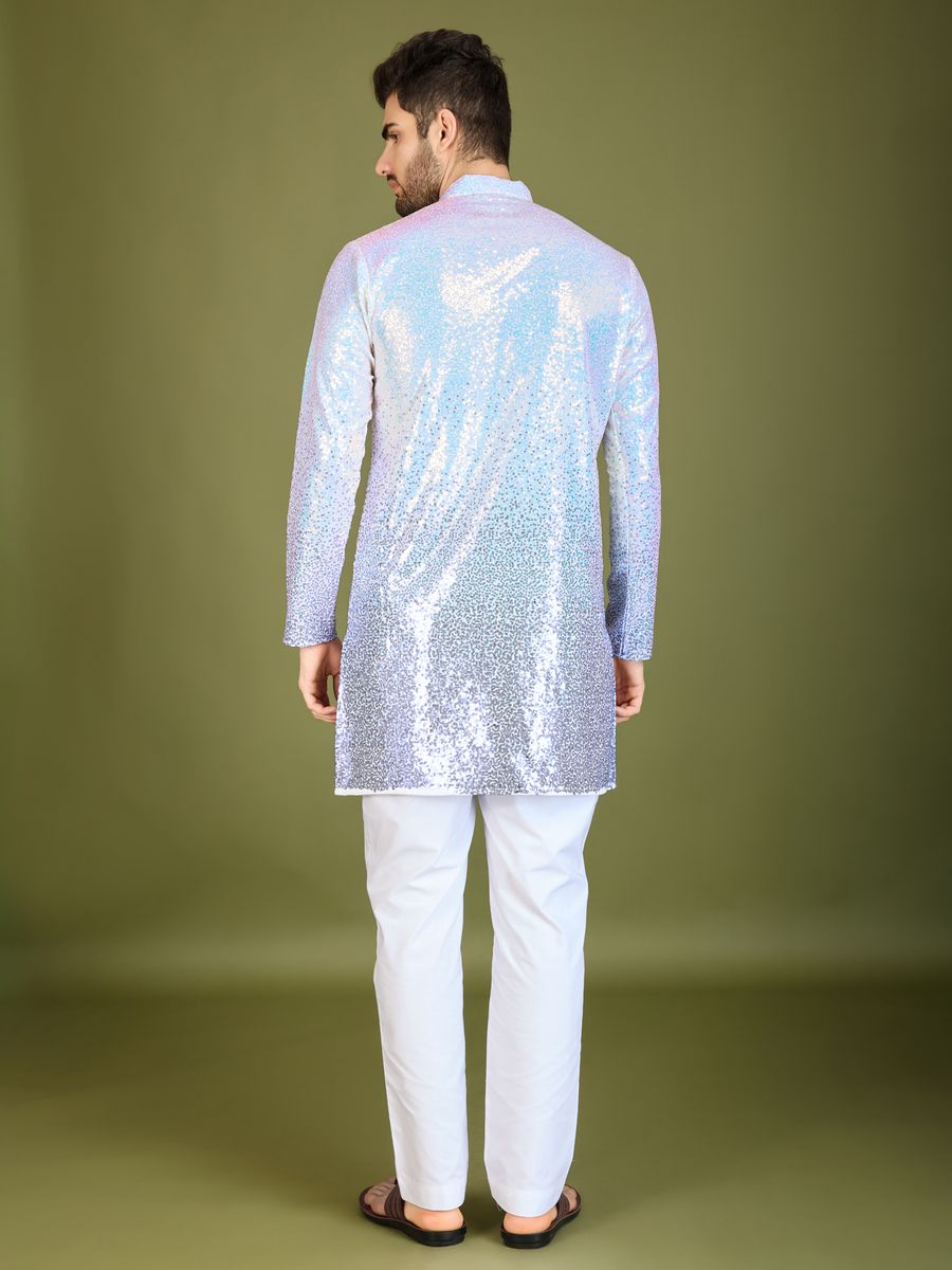 OMBRE PURPLE REAL GEORGETTE THREAD & SEQUENCE EMBROIDERED WORK KURTA - qivii