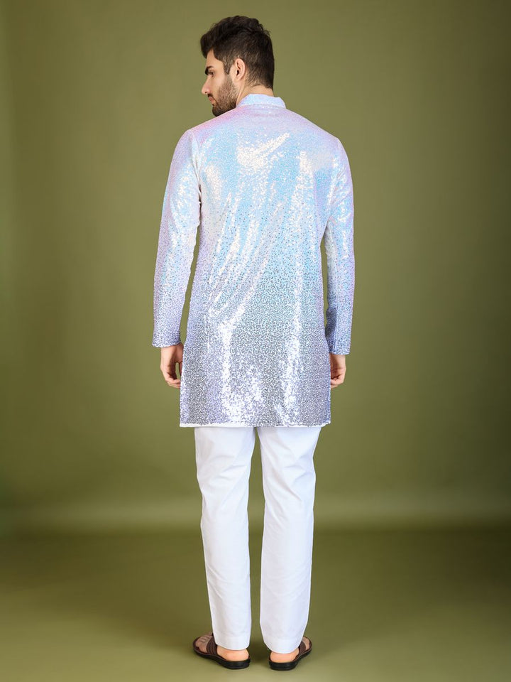 OMBRE PURPLE REAL GEORGETTE THREAD & SEQUENCE EMBROIDERED WORK KURTA - qivii