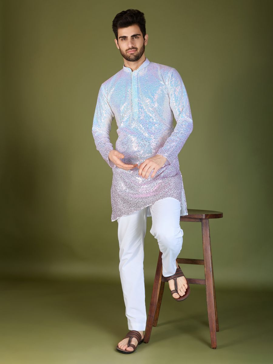 OMBRE PINK REAL GEORGETTE THREAD & SEQUENCE EMBROIDERED WORK KURTA - qivii