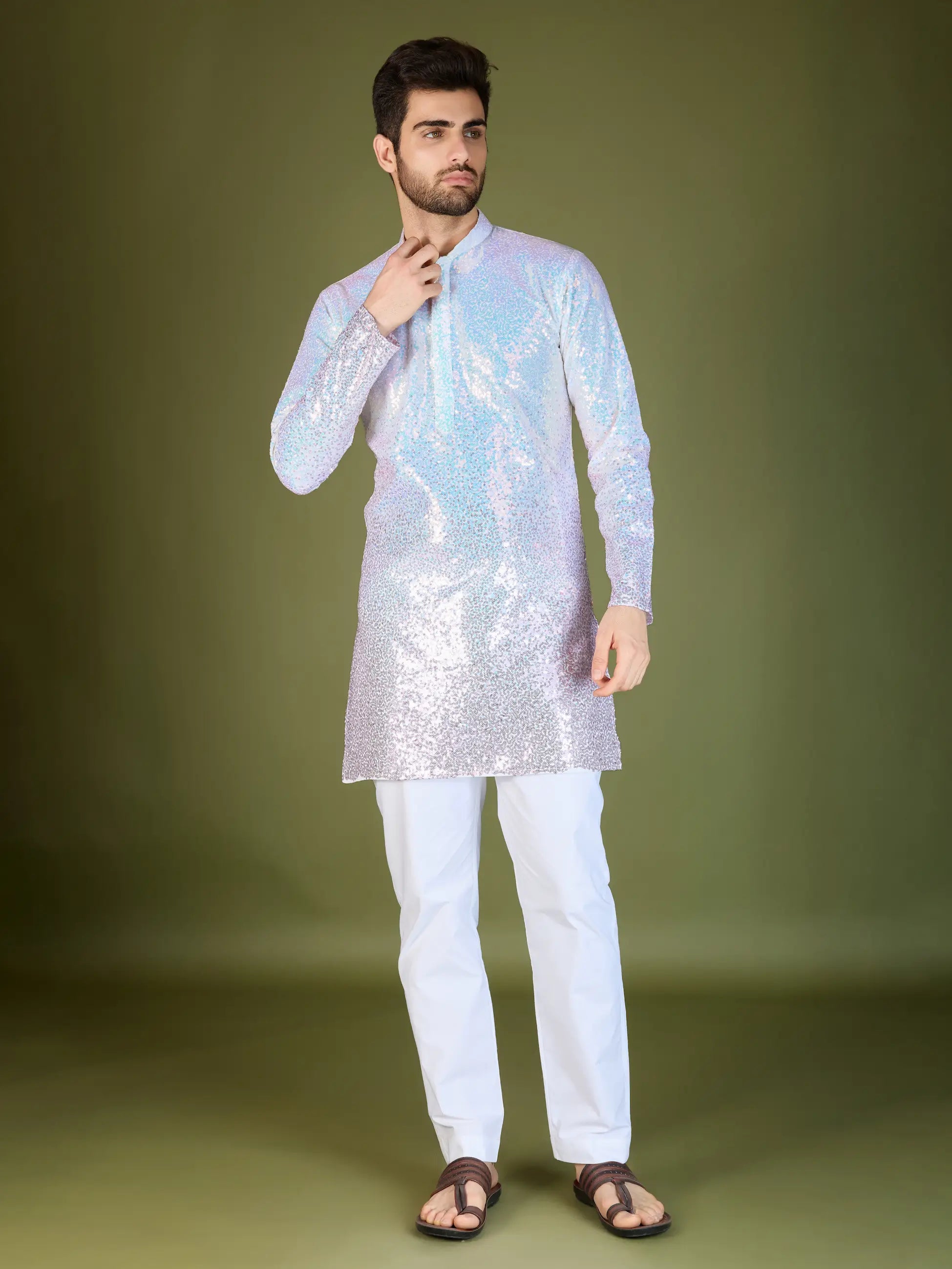 Ombre Pink Georgette Kurta With Thread & Sequins Embroidered Work