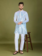 Ombre Blue Georgette Kurta With Thread & Sequins Embroidered Work