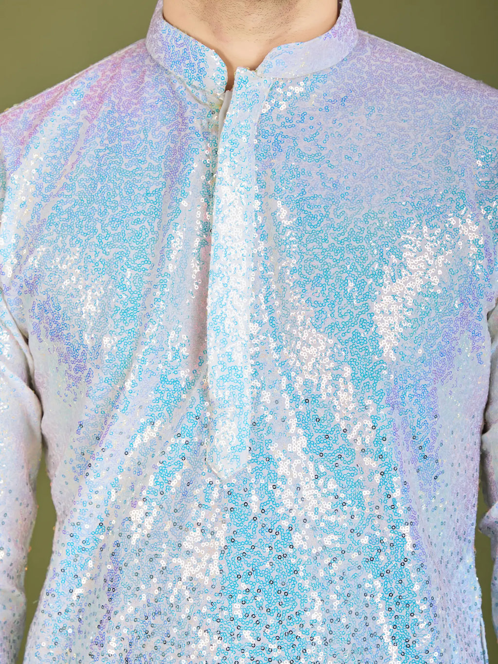 Ombre Blue Georgette Kurta With Thread & Sequins Embroidered Work