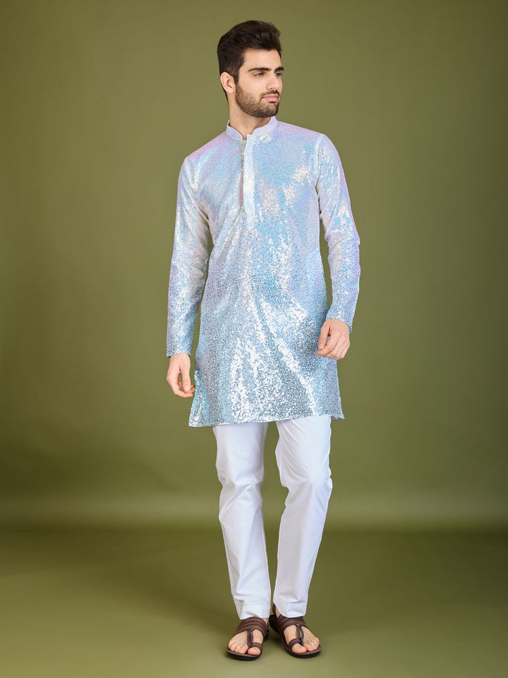 OMBRE BLUE REAL GEORGETTE THREAD & SEQUENCE EMBROIDERED WORK KURTA - qivii