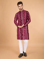 Maroon Rayon Kurta With Thread, Sequins & Foil Mirror Embroidered Work