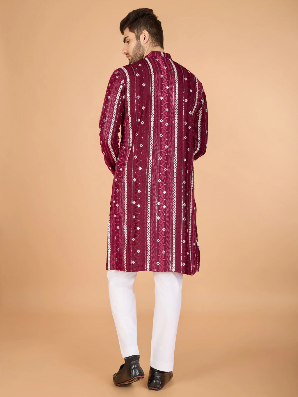 Maroon Rayon Kurta With Thread, Sequins & Foil Mirror Embroidered Work