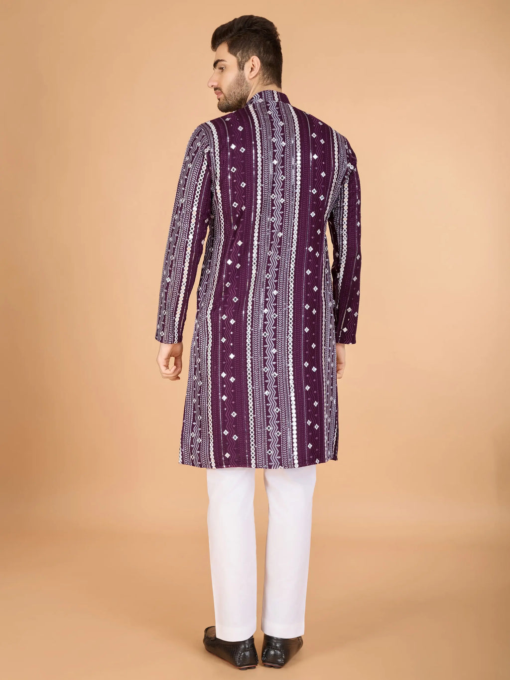 Purple Rayon Kurta With Thread, Sequins & Foil Mirror Embroidered Work