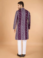 Purple Rayon Kurta With Thread, Sequins & Foil Mirror Embroidered Work