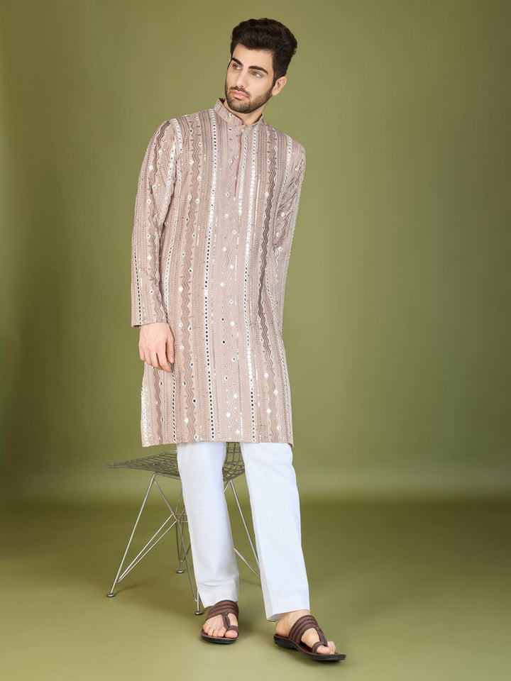 IVERY PURE VISCOSE RAYON THREAD, SEQUENCE & FOIL MIRROR EMBROIDERED WORK KURTA - qivii