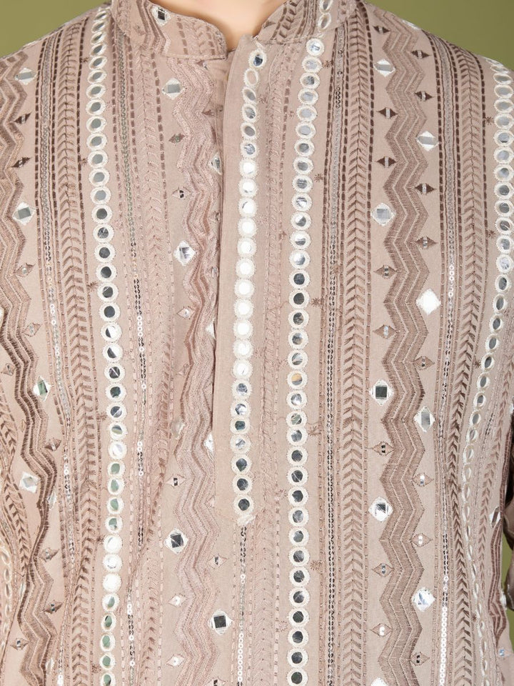 IVERY PURE VISCOSE RAYON THREAD, SEQUENCE & FOIL MIRROR EMBROIDERED WORK KURTA - qivii