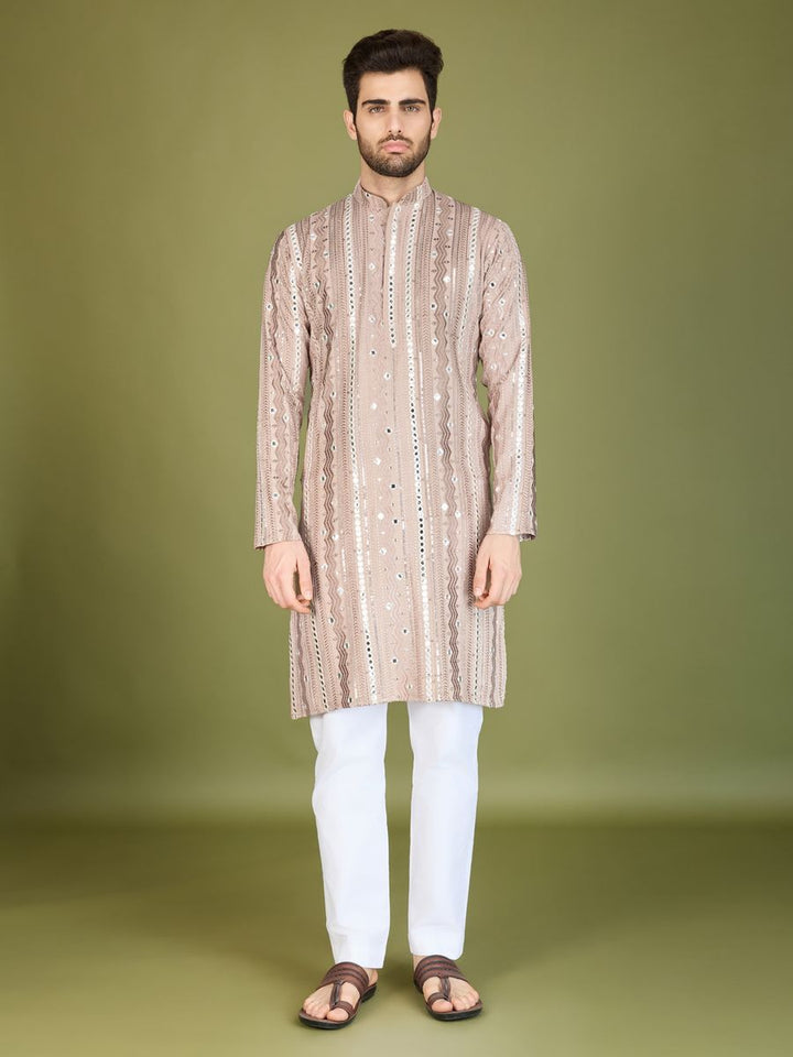 IVERY PURE VISCOSE RAYON THREAD, SEQUENCE & FOIL MIRROR EMBROIDERED WORK KURTA - qivii