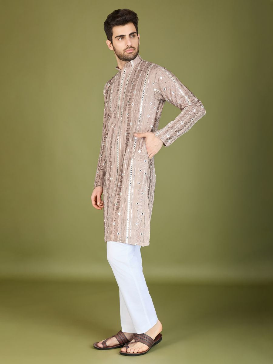 IVERY PURE VISCOSE RAYON THREAD, SEQUENCE & FOIL MIRROR EMBROIDERED WORK KURTA - qivii