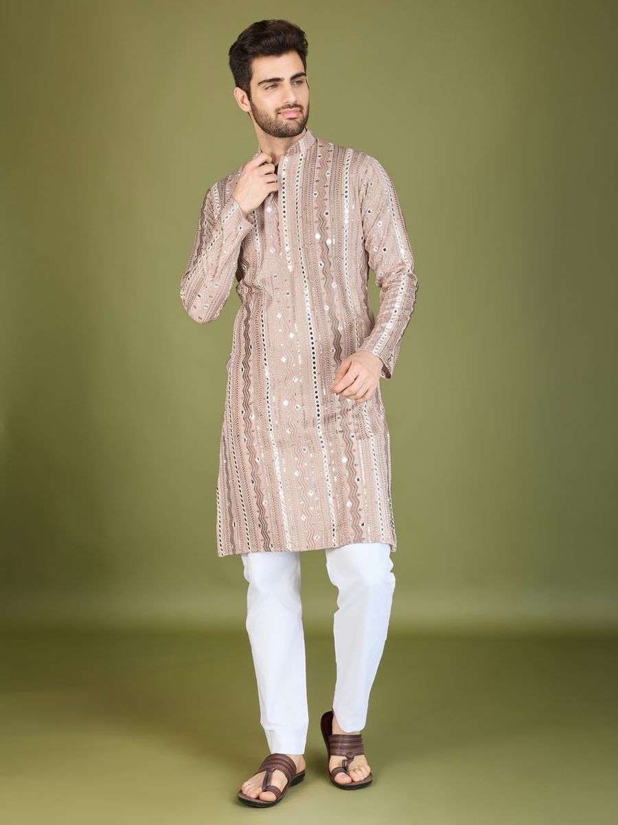 IVERY PURE VISCOSE RAYON THREAD, SEQUENCE & FOIL MIRROR EMBROIDERED WORK KURTA - qivii
