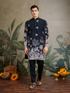 Black Viscose Silk Thread & Sequence Embroidered Work Kurta With Pant