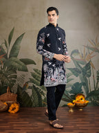 Black Viscose Silk Thread & Sequence Embroidered Work Kurta With Pant
