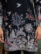 Black Viscose Silk Thread & Sequence Embroidered Work Kurta With Pant