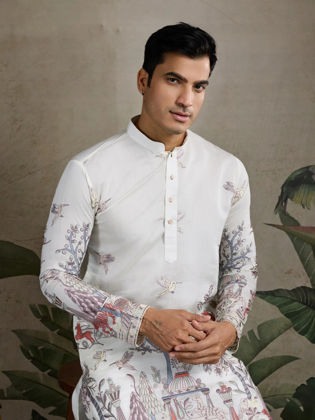 White Viscose Silk Thread & Sequence Embroidered Work Kurta With Pant