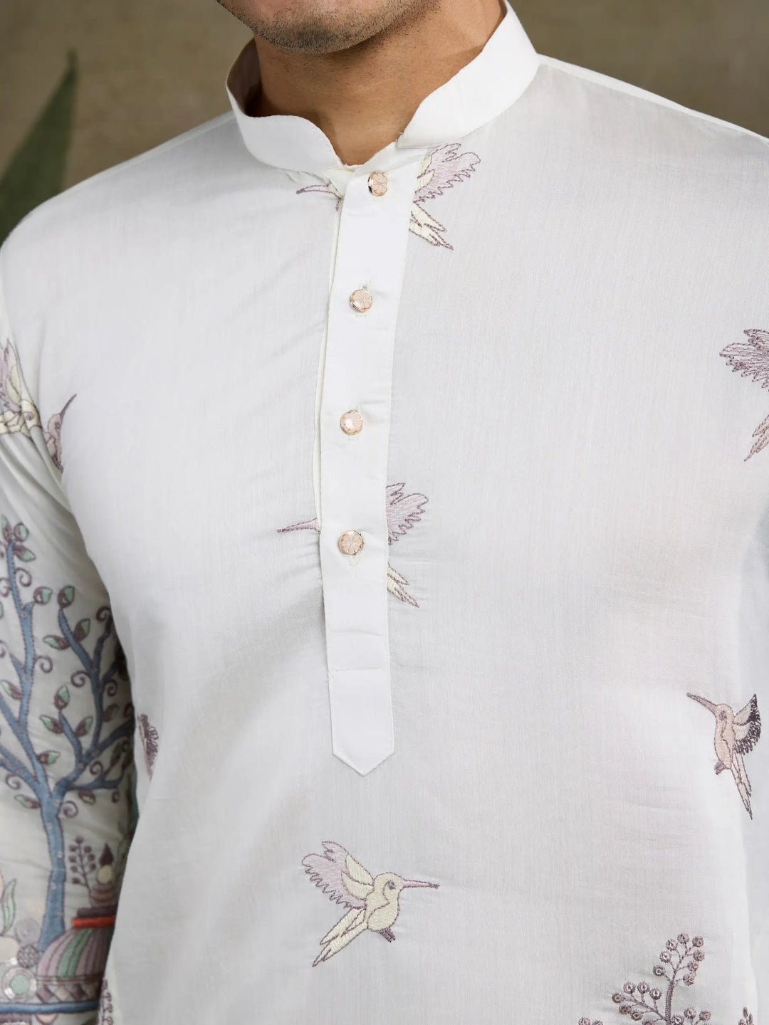 White Viscose Silk Thread & Sequence Embroidered Work Kurta With Pant - qivii