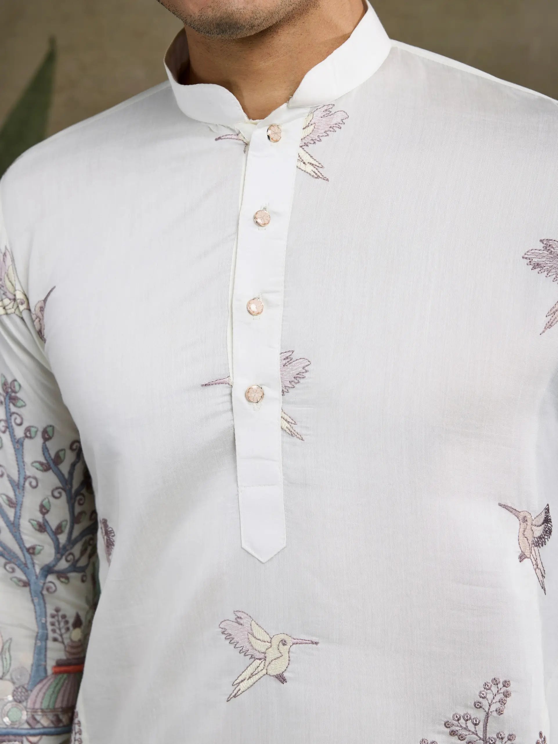 White Viscose Silk Thread & Sequence Embroidered Work Kurta With Pant