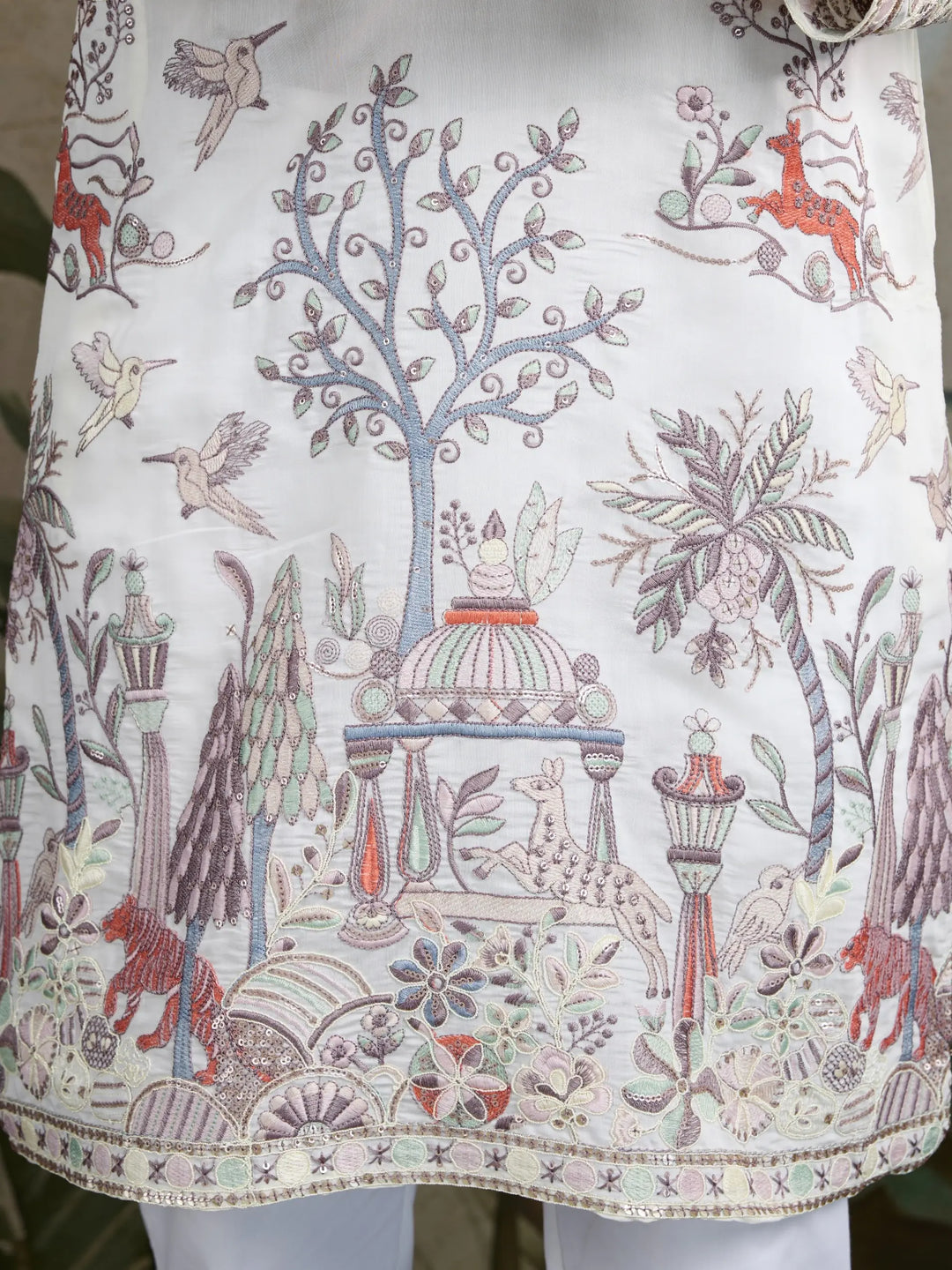 White Viscose Silk Thread & Sequence Embroidered Work Kurta With Pant - qivii