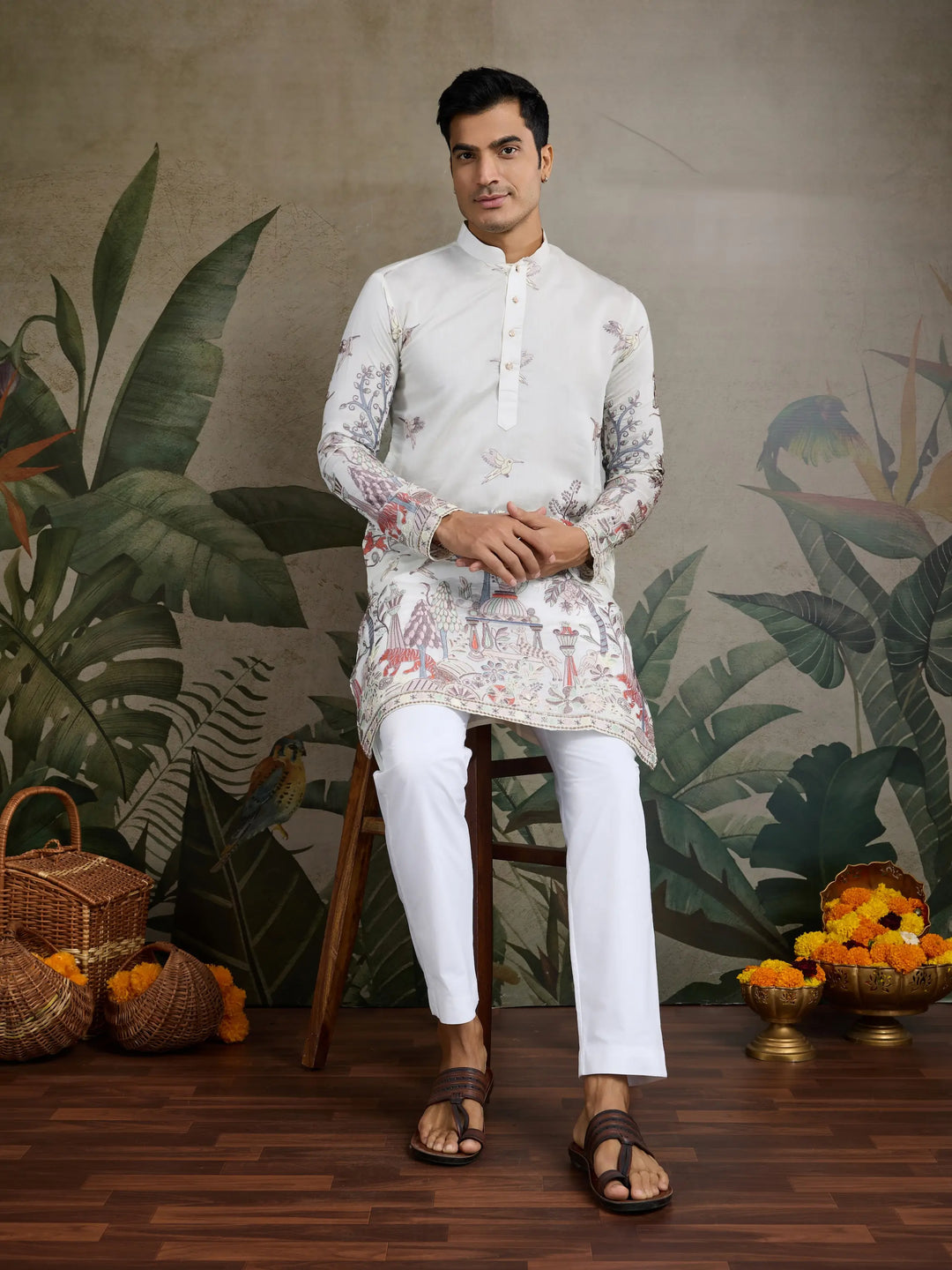 White Viscose Silk Thread & Sequence Embroidered Work Kurta With Pant - qivii