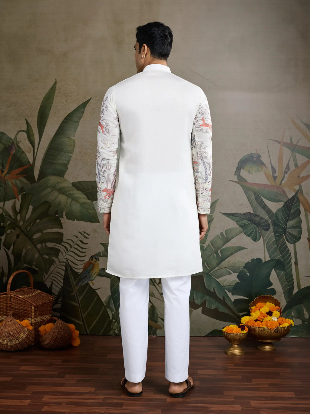 White Viscose Silk Thread & Sequence Embroidered Work Kurta With Pant
