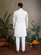 White Viscose Silk Thread & Sequence Embroidered Work Kurta With Pant