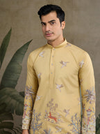 Yellow Viscose Silk Thread & Sequence Embroidered Work Kurta With Pant