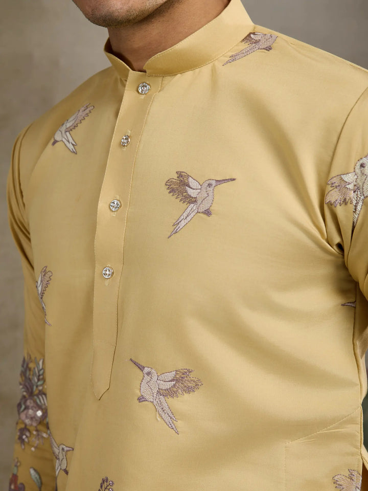 Yellow Viscose Silk Thread & Sequence Embroidered Work Kurta With Pant - qivii
