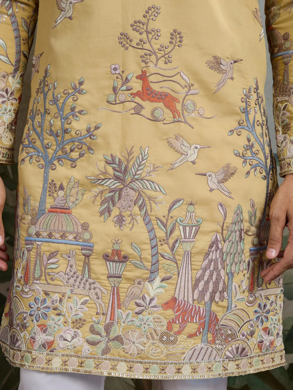 Yellow Viscose Silk Thread & Sequence Embroidered Work Kurta With Pant
