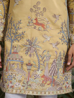 Yellow Viscose Silk Thread & Sequence Embroidered Work Kurta With Pant