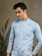 Sky Viscose Silk Thread & Sequence Embroidered Work Kurta With Pant