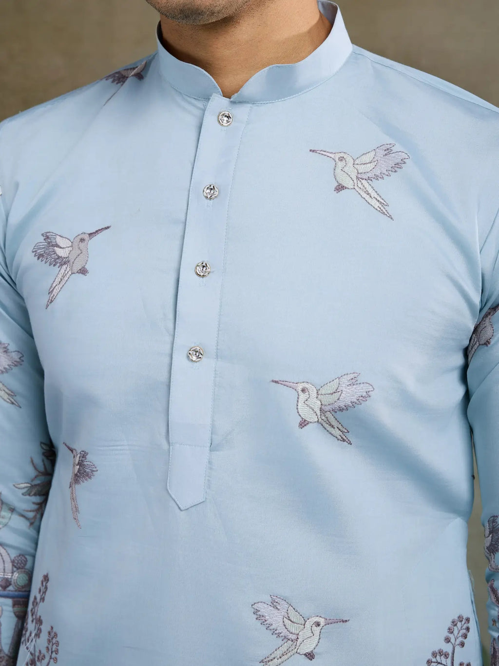 Sky Viscose Silk Thread & Sequence Embroidered Work Kurta With Pant