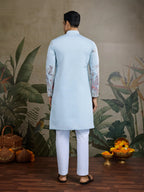 Sky Viscose Silk Thread & Sequence Embroidered Work Kurta With Pant